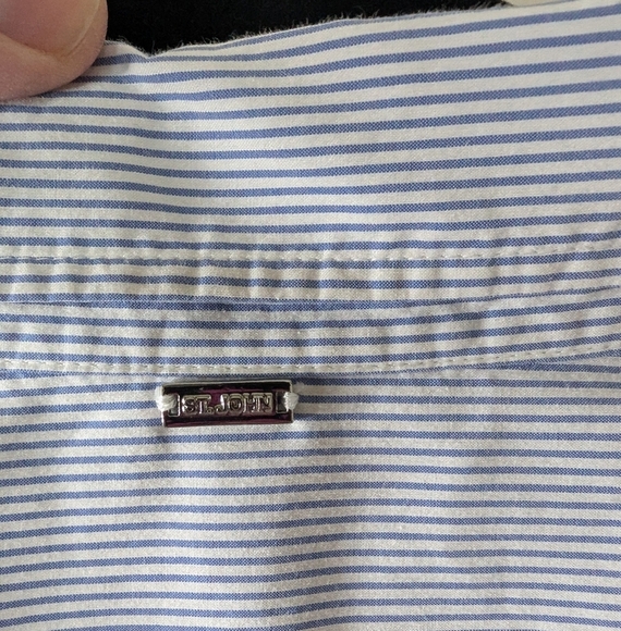 St. John White and Blue Button Down Shirt sz L - Picture 10 of 11